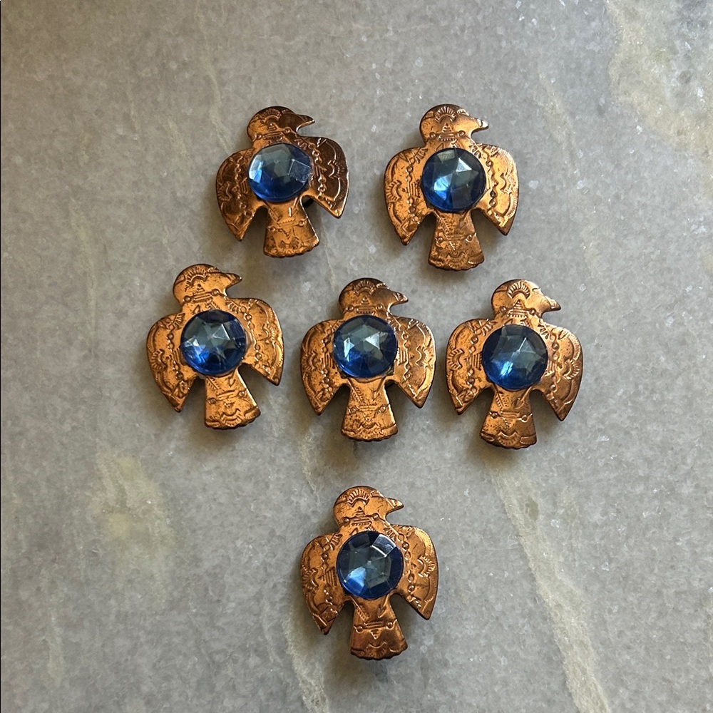 Copper and Blue Gemstone Eagle Button Cover Set